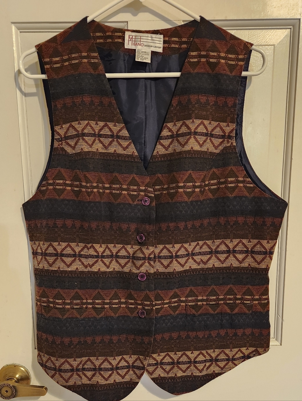 Vintage Geometric Tapestey Patterned Vest, Size L